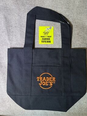 Trader Joe's Mini Halloween Trick or Treat Canvas Tote Bag in Black, 2025